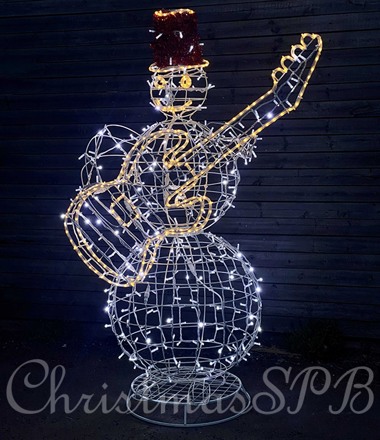 Объемная светодиодная фигура «Снеговик с гитарой»